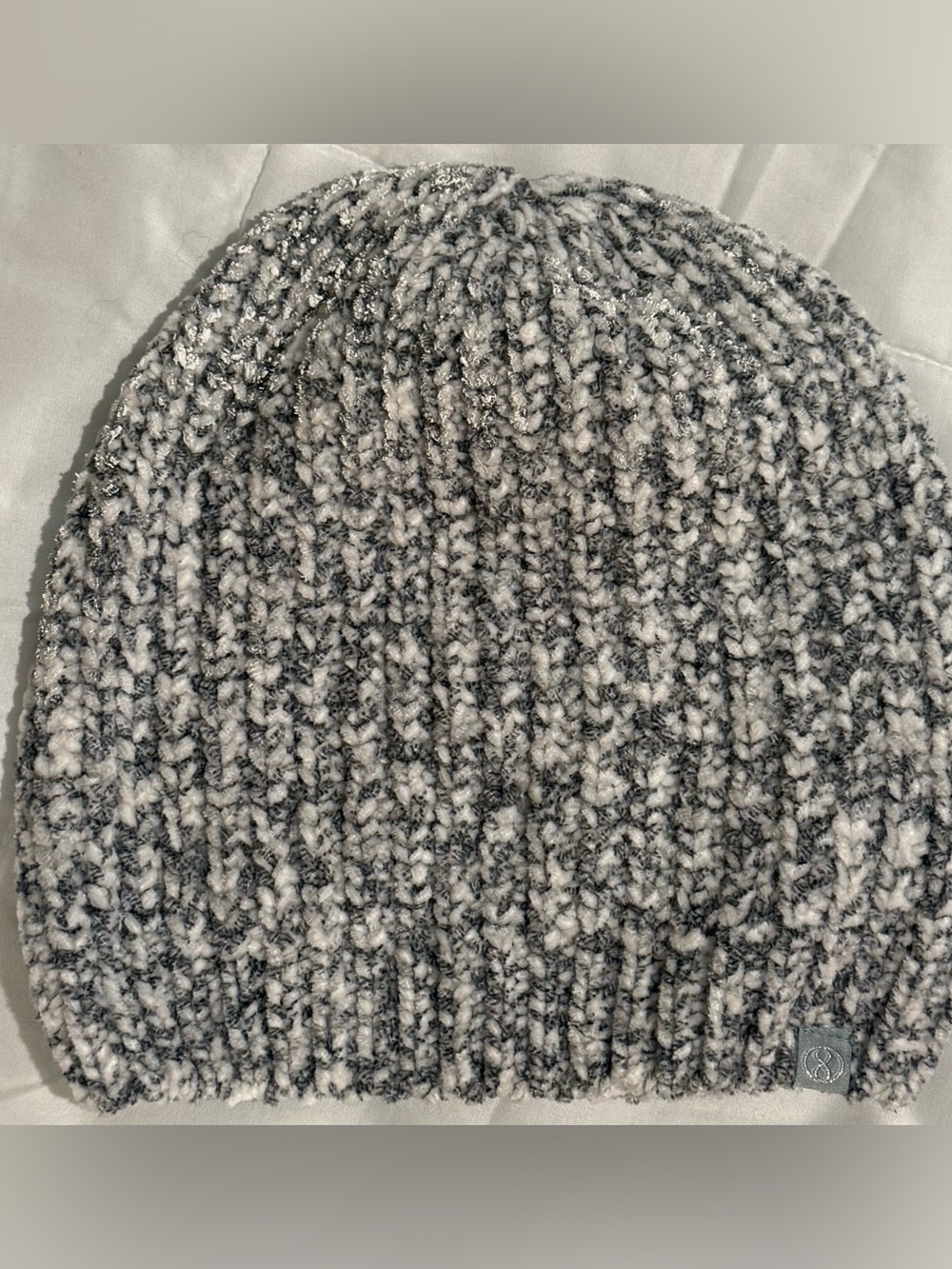 Layer 8 Chenille Gray and White Marled Knit Beanie